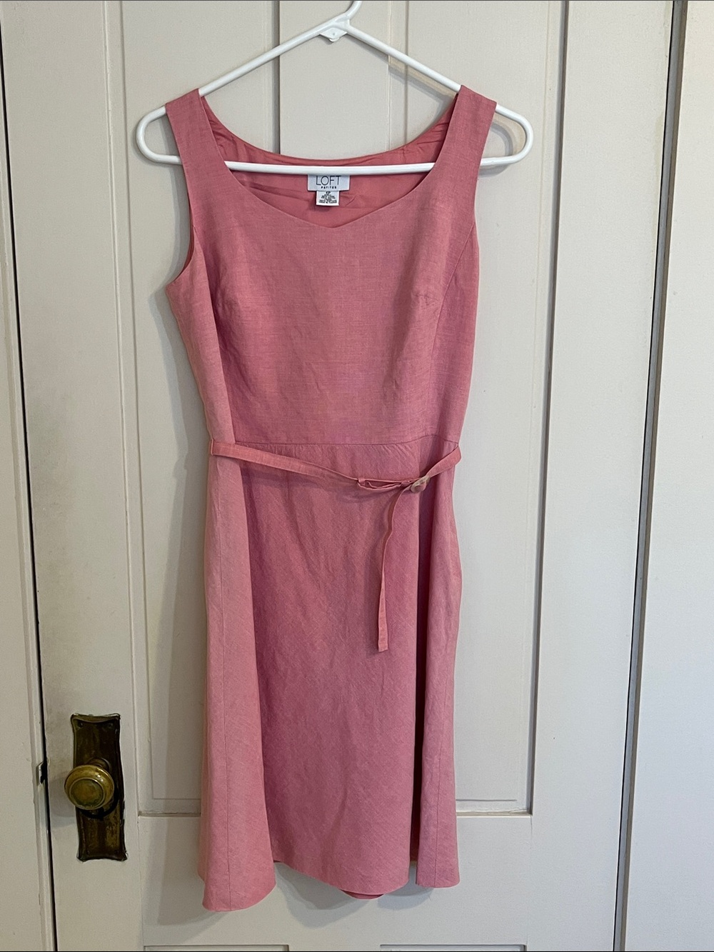 LOFT Pink Sleeveless Linen Dress with Self Tie